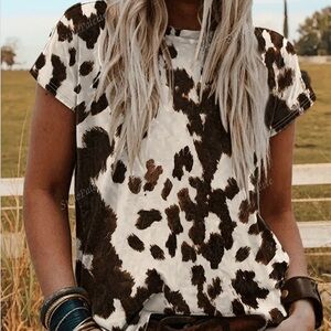 Brown and White Cow Print Women's Top